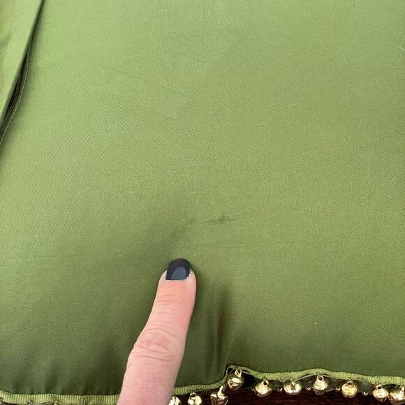 Pier 1 Green Velvet Throw Pillow Gold Beads Jingle Bell on Border Edge READ - Picture 11 of 14